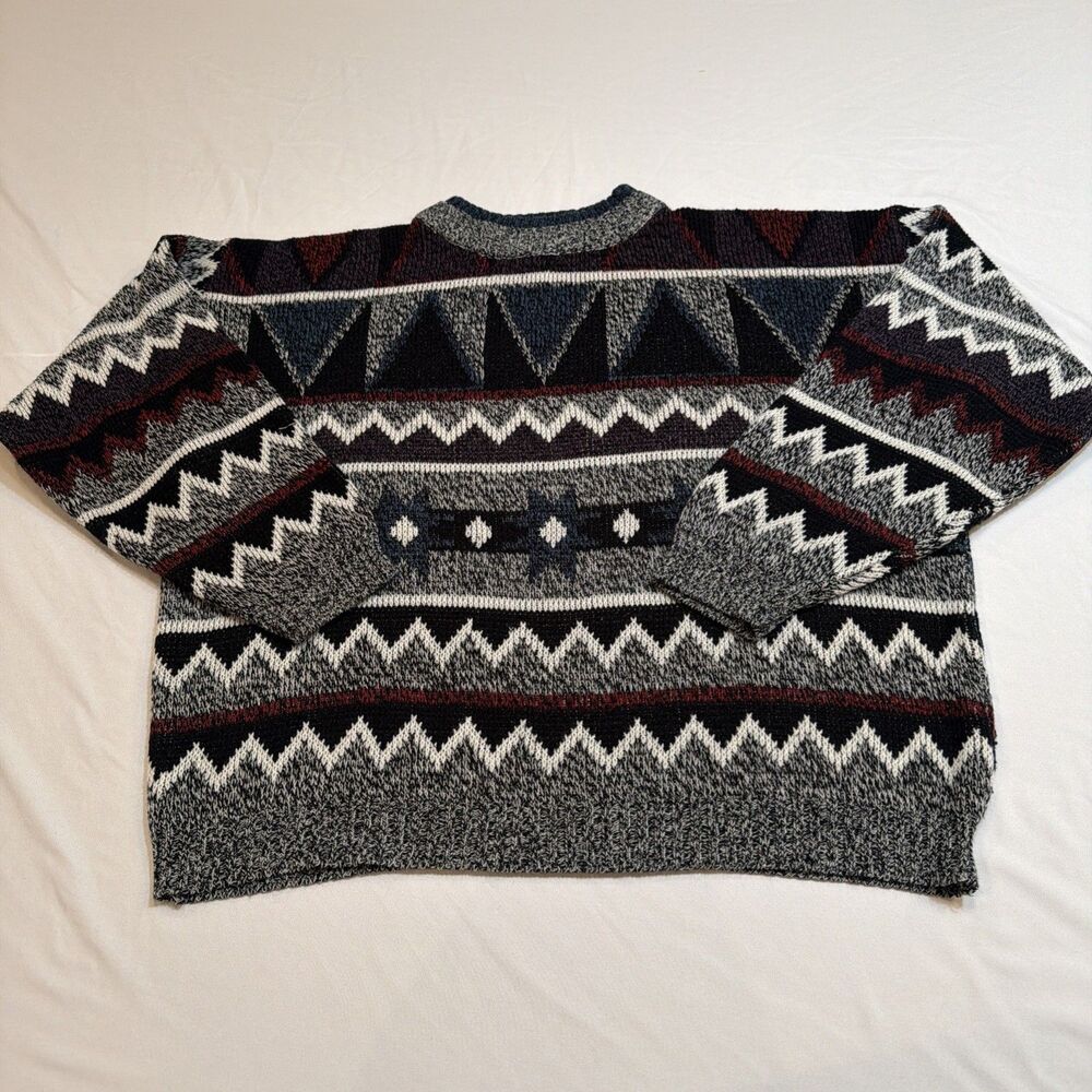 Vintage Todays News Sweater Coogi Style M 1990s Abstract Art Geometric